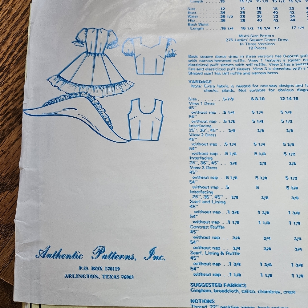 Authentic Patterns Inc. Square Dance Pattern Sizes 12, 14, 16. Partially Cut. - Picture 6 of 14